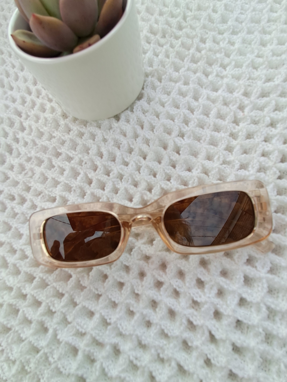 Transparent Beige Rectangle Sunglasses - Women's Fashion Shades